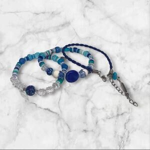 Heishi Stretch Leather Bracelets Blue White Beach Vibes Friendship Natural Stone
